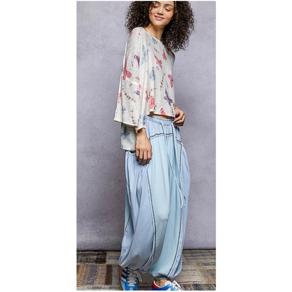 POL Light Blue Stretchy Waist Reverse Stitch Pockets Joggers - Picture 3 of 4